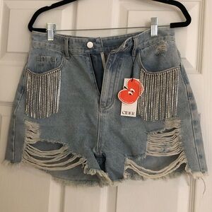 NEW denim and jeweled shorts